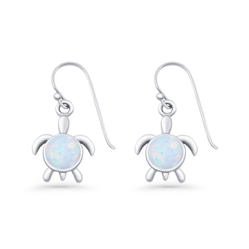 Round 15.3mm Lab Created White Opal Turtle Fishhook Earring 925 Sterling Silver Wholesale